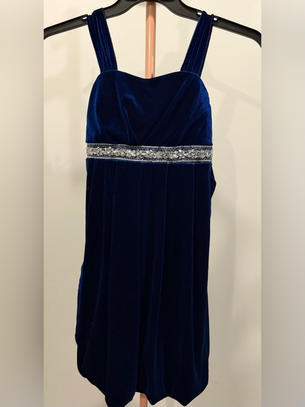 Speechless Royal Blue Velvet Evening Dress with Silver Beaded Trim